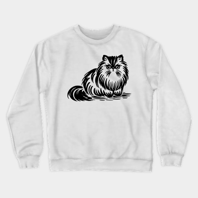 Stick figure of Persian cat in black ink Crewneck Sweatshirt by WelshDesigns